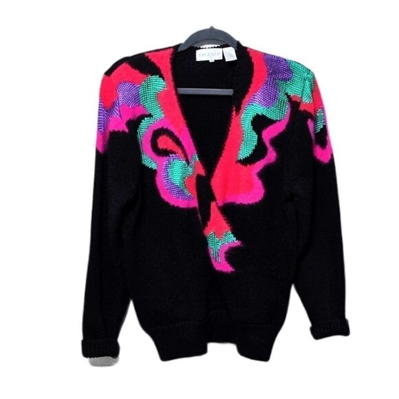 VINTAGE 80's Wool Angora Faux Wrap Sweater M - Picture 1 of 8